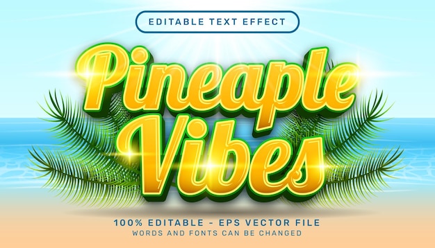 pineapple vibes 3d editable text effec and sea landscape background