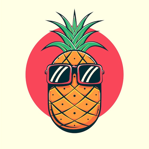 Pineapple wear glasses cartoon illustration.