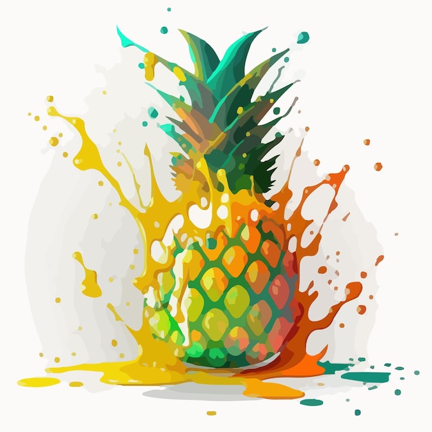 A pineapple with orange juice splashes in front of it