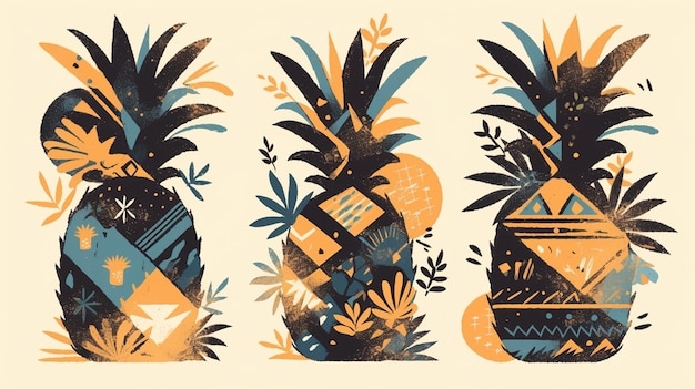 Pineapples in various patterns