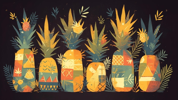 Pineapples in various patterns