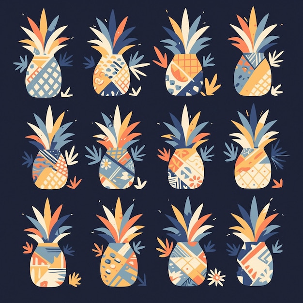 Vector pineapples in various patterns