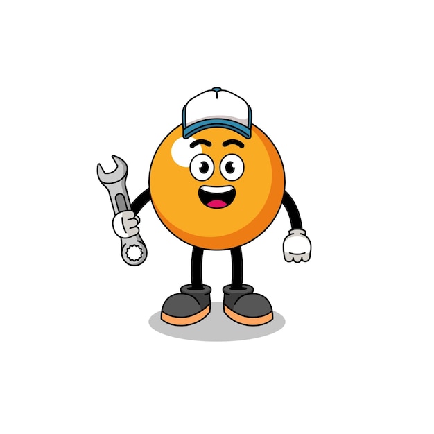 Ping pong ball illustration cartoon as a mechanic character design