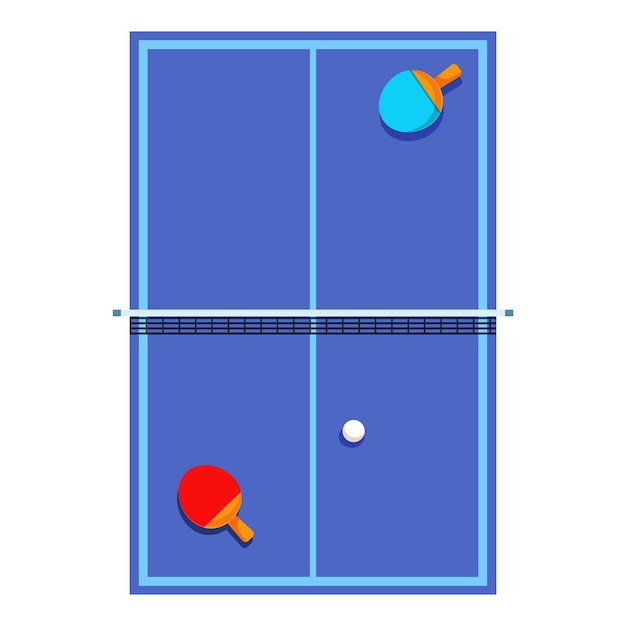 Vector ping pong table tennis court displaying paddles and ball lying on top