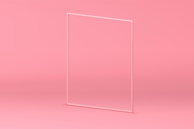 Pink 3d squared frame isometric display mock up for cosmetic product show presentation vector illustration Realistic square border geometric elegant feminine stand for beauty commercial advertising