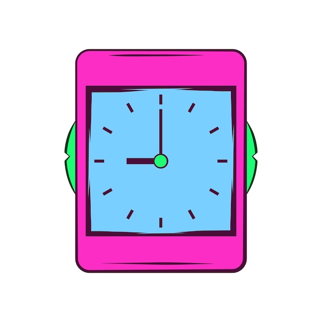 Pink alarm clock icon in cartoon style on a white background