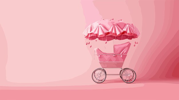 Vector a pink baby carriage with a pink background and a pink and white photo of a baby carriage