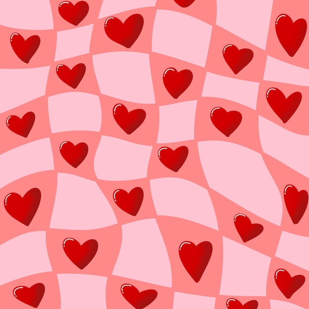 a pink background with hearts and a white square