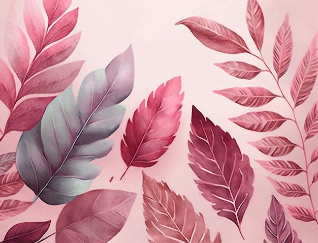 A pink background with leaves and a pink background.