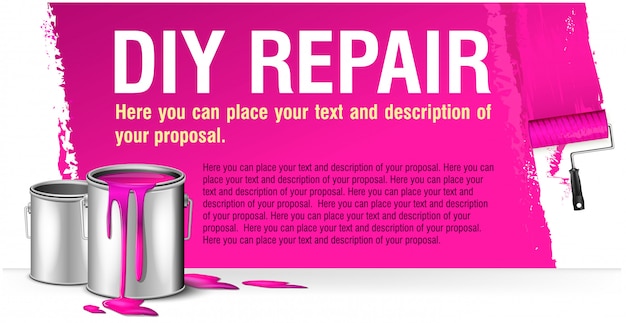 pink banner for advertising diy repair with paint bank.