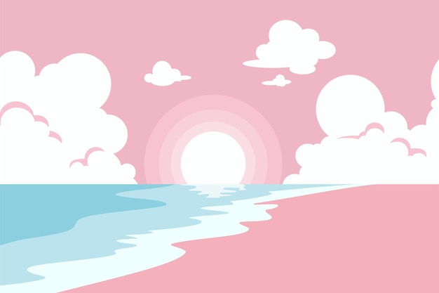 Pink beach flat vector illustration