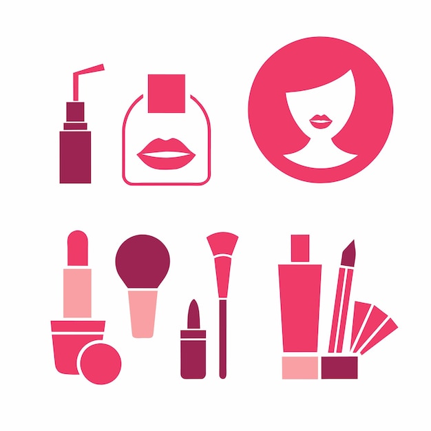 pink beauty icons set vector