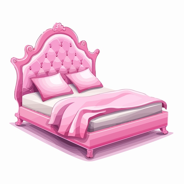 Vector pink bed on white background elegant bedroom interior design concept