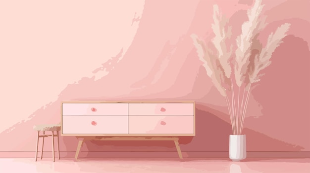 Vector a pink bedroom with a dresser and flowers