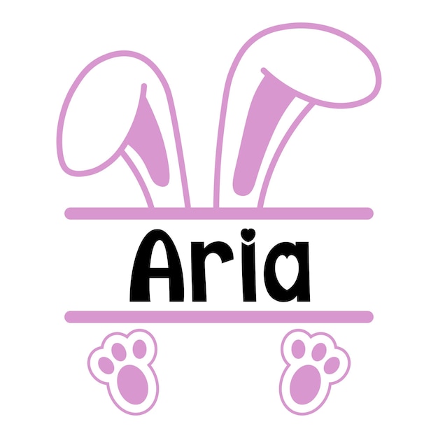 A pink and black bunny with the word " aria " on it