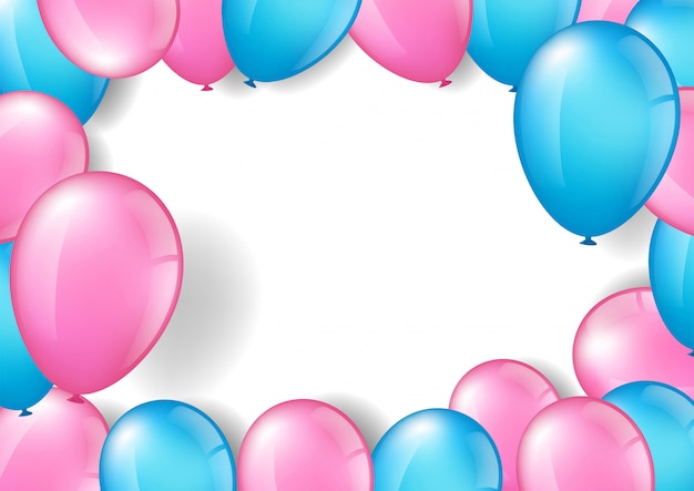 Pink and Blue Balloons frame with copy space