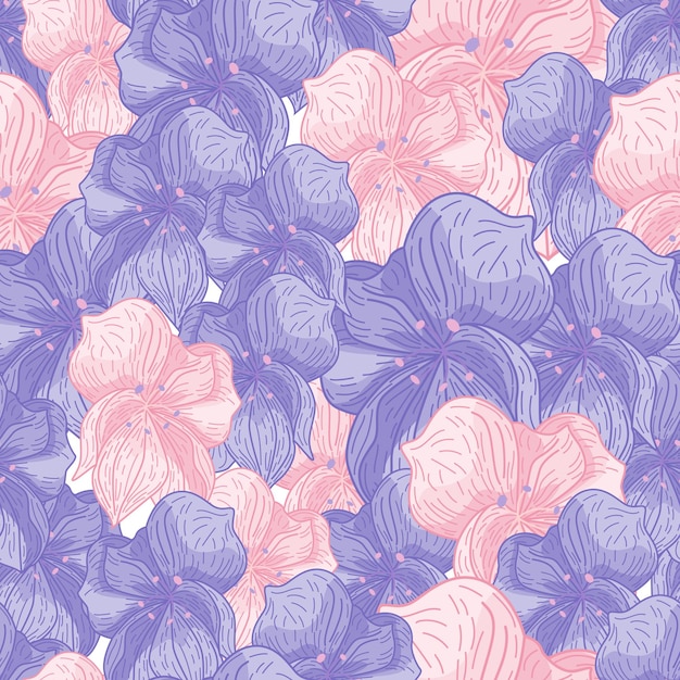 Pink and blue colored outline orchid flowers print seamless pattern