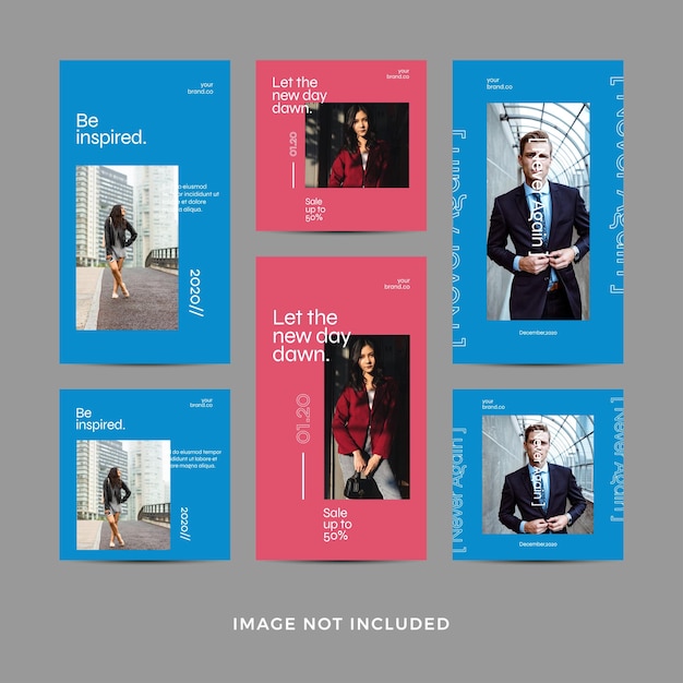 Pink and Blue Fashion Social Media Post &amp; Stories Template