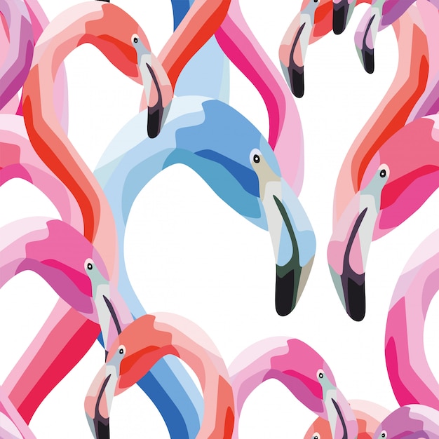 Pink blue flamingo head seamless pattern 