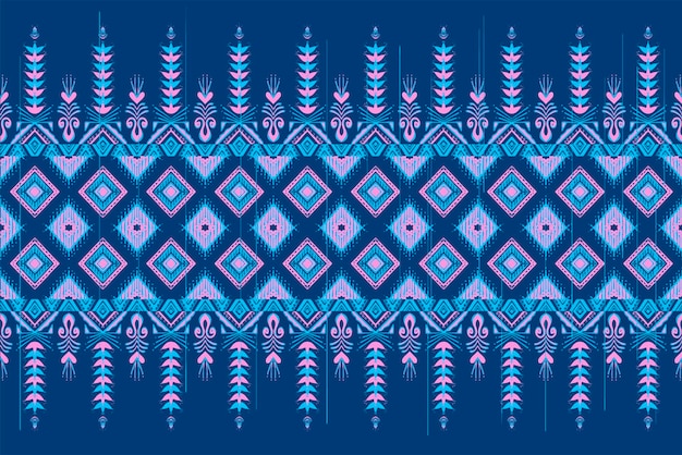 Pink and Blue on Navy Blue Geometric ethnic oriental pattern traditional Design for backgroundcarpetwallpaperclothingwrappingBatikfabricVector illustration embroidery stylexA