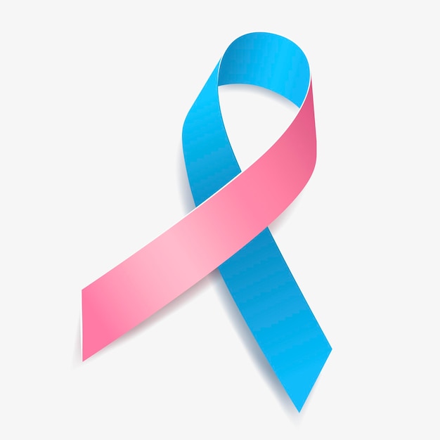 Pink and blue ribbon awareness Male Breast Cancer, Sudden Infant Death Syndrome (SIDS), Prostate and Breast Cancer (Combined), Infertility. Isolated on white background. Vector illustration.