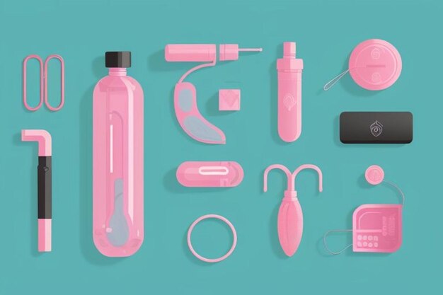 a pink bottle of nail polish is shown with a pink bottle and other items