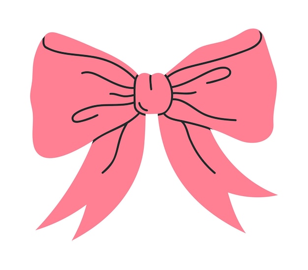 Pink bow Hand drawn Birthday gifts red ribbon decoration Silk bow for holidays present box flat vector illustration Cartoon bow