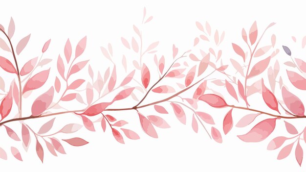 Vector pink branches and leaves border on white background