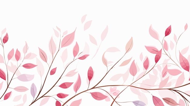 Vector pink branches and leaves border on white background