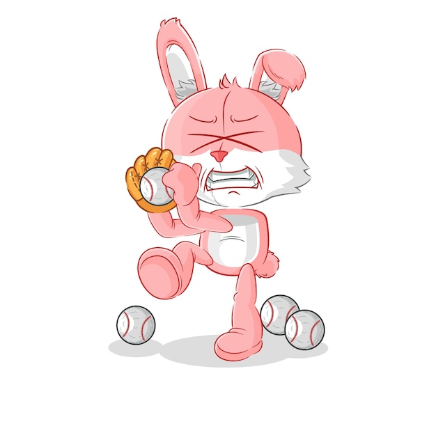 Pink bunny baseball pitcher cartoon cartoon mascot vector