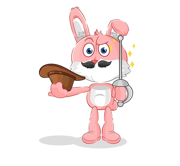 Pink bunny fencer character cartoon mascot vector