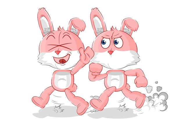 Pink bunny play chase cartoon cartoon mascot vector