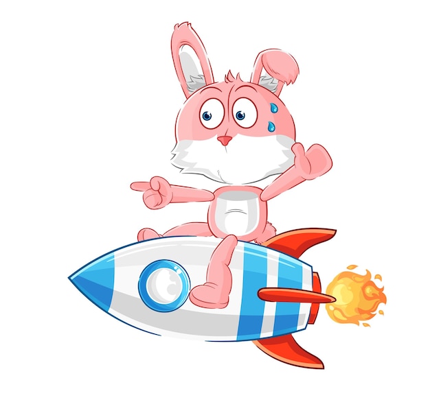 Pink bunny ride a rocket cartoon mascot vector