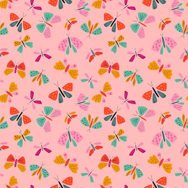 Pink butterfly pattern Cute childish flying insects repeat background vector summer textile design