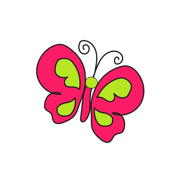 A pink butterfly with a green and pink butterfly on the bottom.