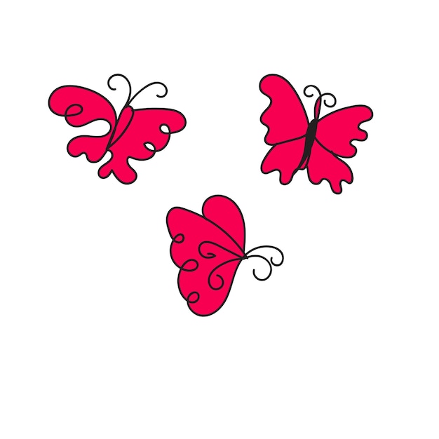 A pink butterfly with a red outline on the bottom.