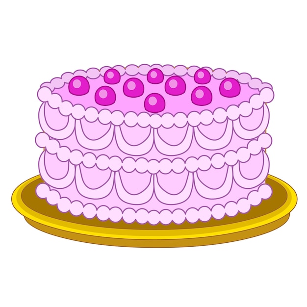 pink cake with cream, flat illustration