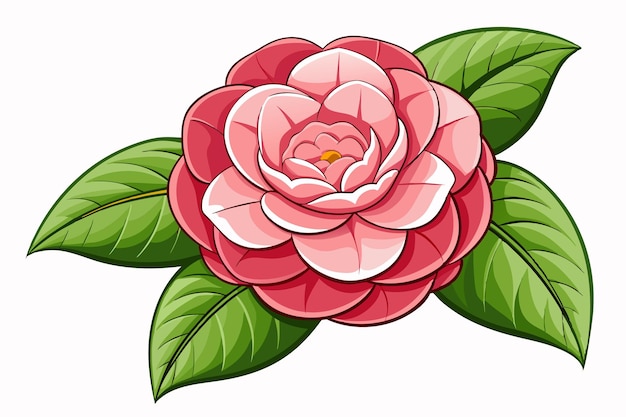 Pink Camellia Flower with Green Leaves