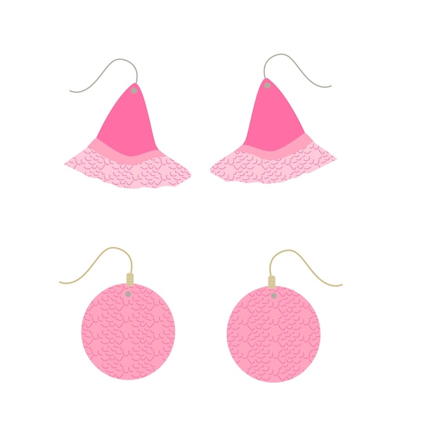 Pink cartoon style earrings on white background