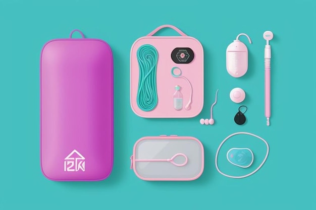 Vector a pink case with a picture of a camera and other items