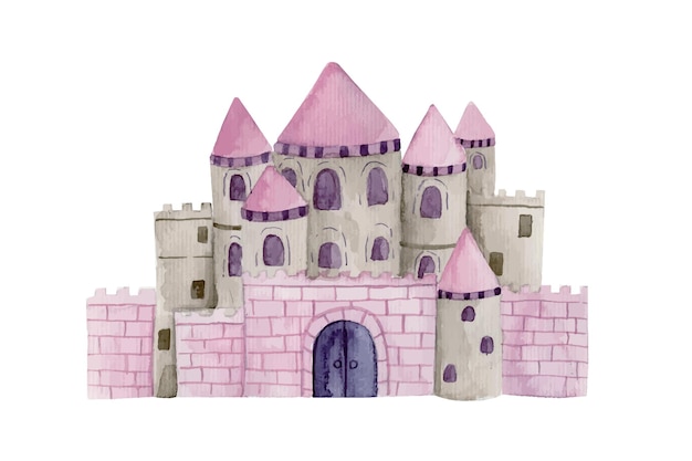 pink castle watercolor illustrations