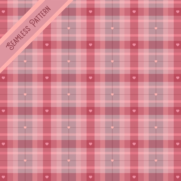 Pink checkered and hearts seamless pattern 