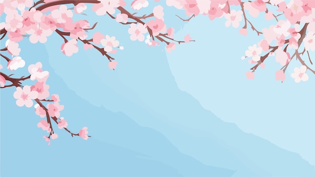 Vector a pink cherry blossom tree with a blue background