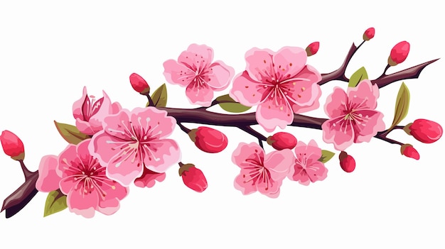 a pink cherry blossom with pink flowers on a white background