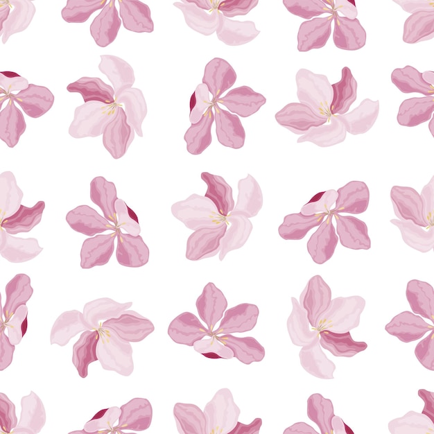 Pink cherry blossoms on a white background Seamless pattern for textiles and paper Vector