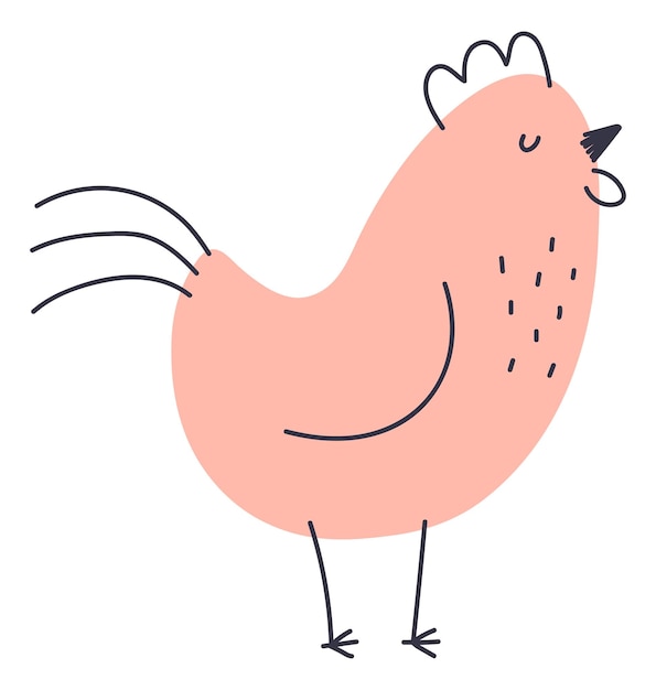 Pink chicken Funny bird drawing Cute character doodle