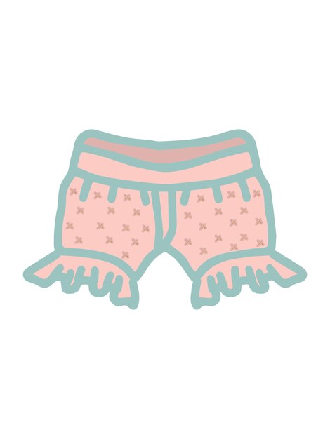 Pink children's short shorts with ruffles with crosses for baby girl isolated vector hand drawing