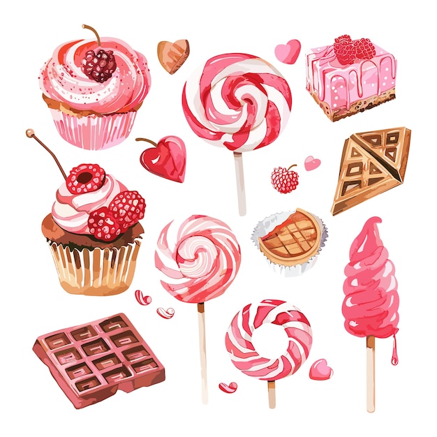 Pink and Chocolate Sweet Treats Watercolor Illustration