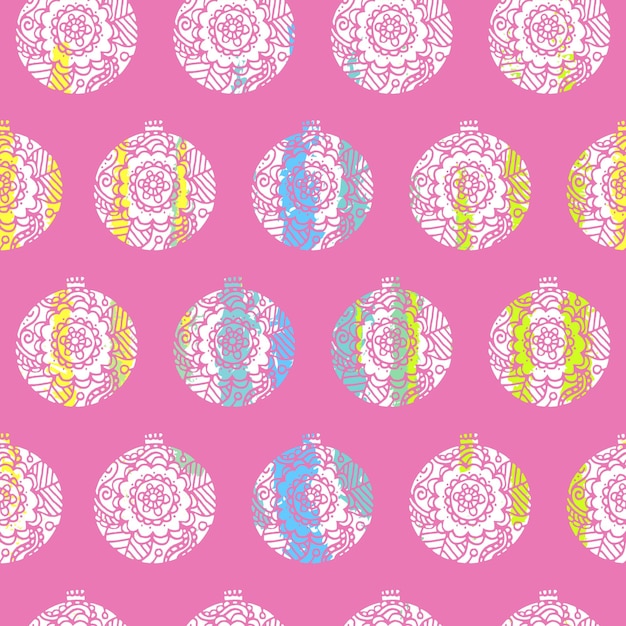 Pink christmas decor seamless pattern Use for background wrapping paper covers fabrics postcards stationery Bright flowers decor Vector