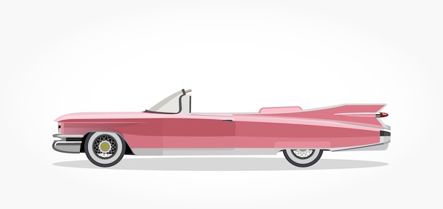 pink classic convertible car cartoon with detailed side and shadow effect